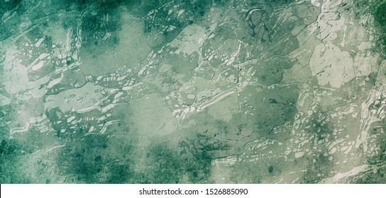 Distressed blue green and gray background with white marbled grunge texture in old vintage wall design with cracks and wrinkled lines