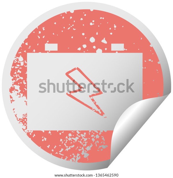 distressed circular peeling sticker symbol of a
car battery