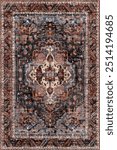 Distressed Persian and tabriz carpet with ancient Egyptian, Iranian aztec motifs for prints and jacquards. Carpet bath mat and Rug Boho Style ethnic design pattern with distressed texture and effect