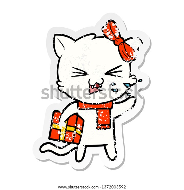 Distressed Sticker Cartoon Cat のイラスト素材