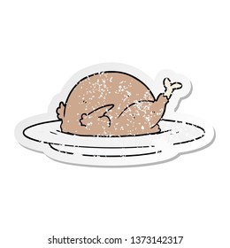 distressed sticker cartoon cooked turkey