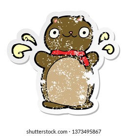 distressed sticker cartoon happy teddy bear