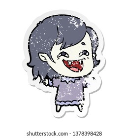 distressed sticker of a cartoon laughing vampire girl - Shutterstock ID 1378398428