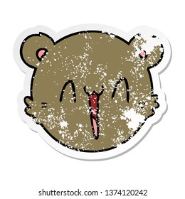 distressed sticker cute cartoon teddy bear face