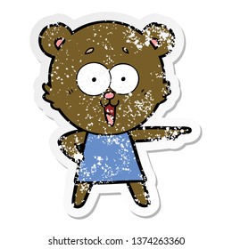 distressed sticker laughing pointing teddy bear cartoon