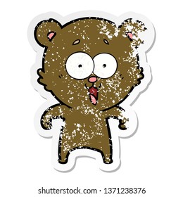 distressed sticker laughing teddy  bear cartoon