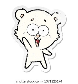 distressed sticker waving teddy  bear cartoon