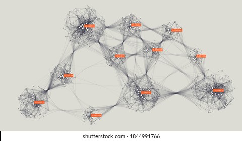 Distributed Computing. Big Data Visual Representation. Cluster Analysis Visualization. Global Communication Network. Advanced Analytics. Social Media Graph.