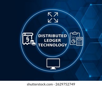 distributed ledger technology tech concept.A digital system for recording transactions in multiple locations, enabling secure, decentralized record keeping.