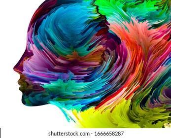 Disturbing Thoughts series  Moody paint in motion inside human face silhouette  Artwork inner world  mind  psychology  depression  anxiety  mental illness  creativity   abstract art 