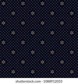 Ditsy flowers on a indigo all over design. Simple geometric floral motif spotty background. Vintage seamless abstract ornament. Decorative print block textile, paper, fabric. Look the same 1328766776.