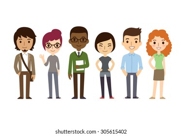 Diverse college or university students. Different ethnicities and dress styles. Cute and simple flat cartoon style. - Powered by Shutterstock