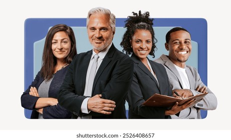 Diverse group of corporate business team, badge design. Smiling diverse group of corporate business team, badge design. Corporate business diverse group of colleagues, badge design. Diverse colleagues - Powered by Shutterstock