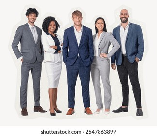 Diverse group of professionals in business attire. Men and women in suits, diversity and professionalism. Team of diverse professionals business teamwork. Business, corporate, teamwork concept. - Powered by Shutterstock