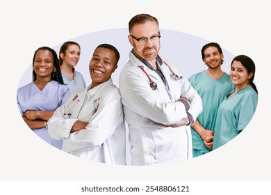 Diverse medical team with doctors and nurses in scrubs and lab coats. Smiling diverse healthcare professionals, male and female. Healthcare, medical, hospital, doctor and nurse concept. - Powered by Shutterstock