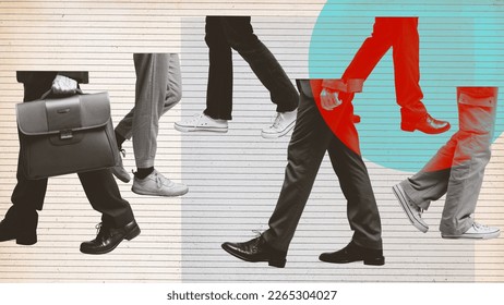 Diverse people walking in different directions, vintage style collage - Powered by Shutterstock