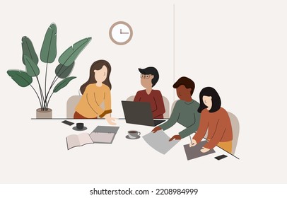 Diverse team meetings, talks, conversation and sharing ideas. Collaborative of teamwork with casual wear during share opinions in the room. Content of brainstorming for business people or student. - Powered by Shutterstock