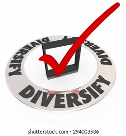 Diversity Check Mark In Box To Illustrate Spreading Investment Portfolio To A Broad Mix Of Stocks Or Savings Options