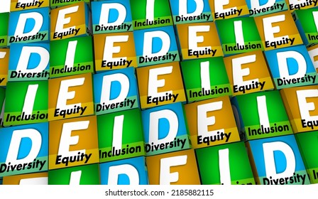 Diversity Equity Inclusion DEI Equitable Workplace Program Cubes 3d Illustration