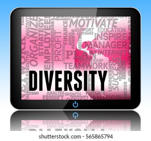 Diversity Words Tablet Indicating Mixed Bag And Different 3d Illustration