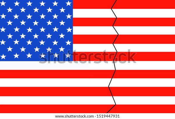 Divided America United
States of America flag showing the political divisiveness in this
country .