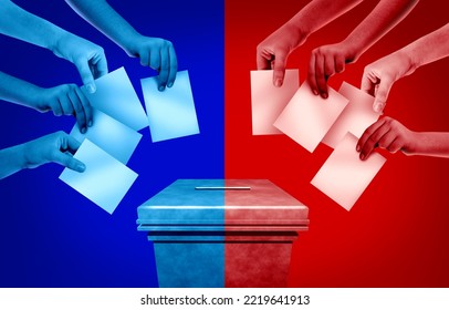 Divided Voters With Two American Political Groups And United States Culture War Between Conservative Society Or Liberal Idea As An Election Debate Or US Voter Divisions With 3D Illustration Elements.