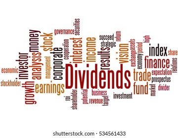 Dividends, word cloud concept on white background.