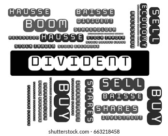  - DIVIDENT - image with words associated with the topic STOCK EXCHANGE, word cloud, cube, letter, image, illustration