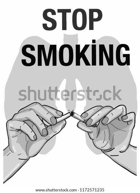 Dividing the cigarette into two hands lungs ,stop\
smoking gray colors\
