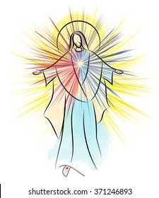 Divine Mercy, Sacred Heart Of Jesus, Risen Lord  Resurrection Easter Color Abstract Illustration