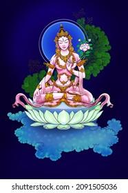 Divine Mother Tara (Buddhism) Seated On Lotus