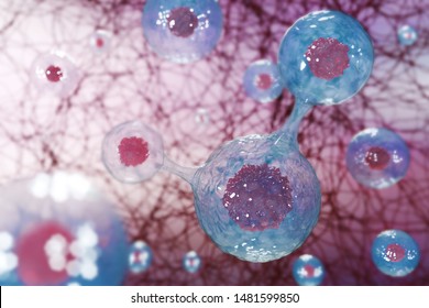 Division Explosion Separate Cancer Virus Or Molecules Blood Cell Micro Microscope Human Body Section Reaction Protection Barrier Antibiotics Antibodies. Medical Science Background. 3D Illustration.