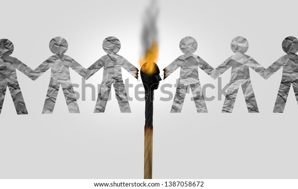 Divisive politics and a symbol for a divider\
politician and splitting social opinion or dividing to inflame\
society with political rhetoric to fan the flames of  hatred with\
3D illustration\
elements.