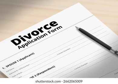 Divorce Application Form with Pen on Desk