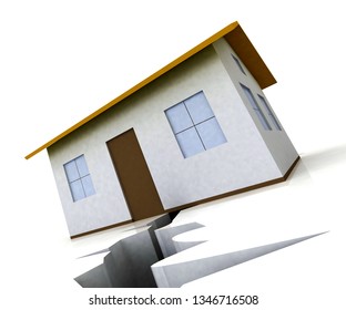 Divorce House Split House Depicts Legal Sharing Of Property After Divorcing. Justice Or Lawsuit Settlement Shows How To Beak Up Assets - 3d Illustration