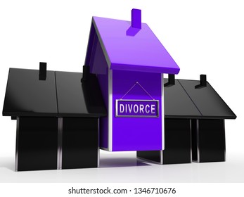 Divorce House Split Icon Depicts Legal Sharing Of Property After Divorcing. Justice Or Lawsuit Settlement Shows How To Beak Up Assets - 3d Illustration