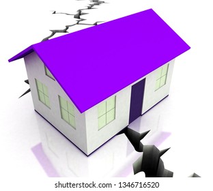 Divorce House Split Icon Depicts Legal Sharing Of Property After Divorcing. Justice Or Lawsuit Settlement Shows How To Beak Up Assets - 3d Illustration