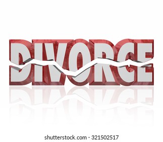 Divorce Word In Red 3d Letters To Illustrate A Broken Marriage Or Legal Separation Of Husband And Wife