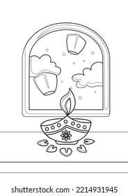 Diwali Ornament Festival Coloring Pages A4 for Kids   Adult
