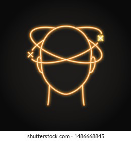 Dizziness Icon In Neon Line Style. Vertigo Concept Symbol. Medical Illustration.