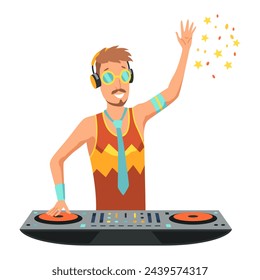 Dj character. Male party musician in headphones for event music record console  people. Dj music party, musician in headphones illustration - Powered by Shutterstock