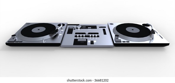 DJ Decks And Mixer Isolated On White