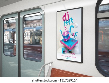 DJ fest poster on a train 3d rendering