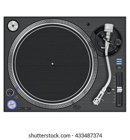 Dj Turntable Mixer Equipment With Chrome Elements, Top View. 3D Graphic