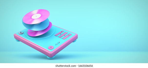 DJ Turntable On Blue Background 3d Rendering