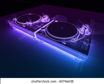 DJ Turntables Neon Sketch