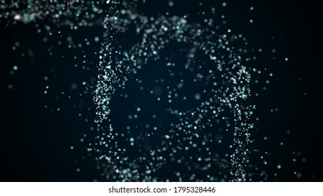 DNA, assembling from individual particle, forming an abstract spiral strand.