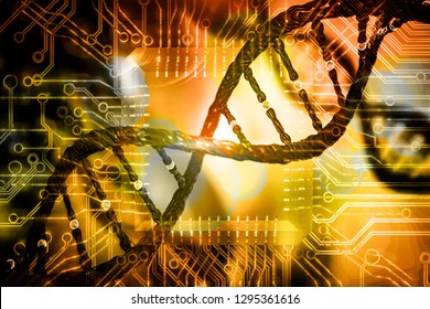 DNA And Circuits Board Concept Bioinformatics DNA Data Storage DNA Protein Database Mining 3d Rendering 