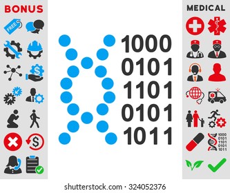 Dna Code illustration icon. Style is bicolor flat symbol, blue and gray colors, rounded angles, white background.