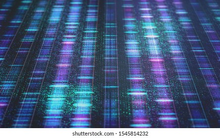 DNA code, Sanger sequence in binary digital storage. 3D Illustration of a method of colored DNA sequencing.